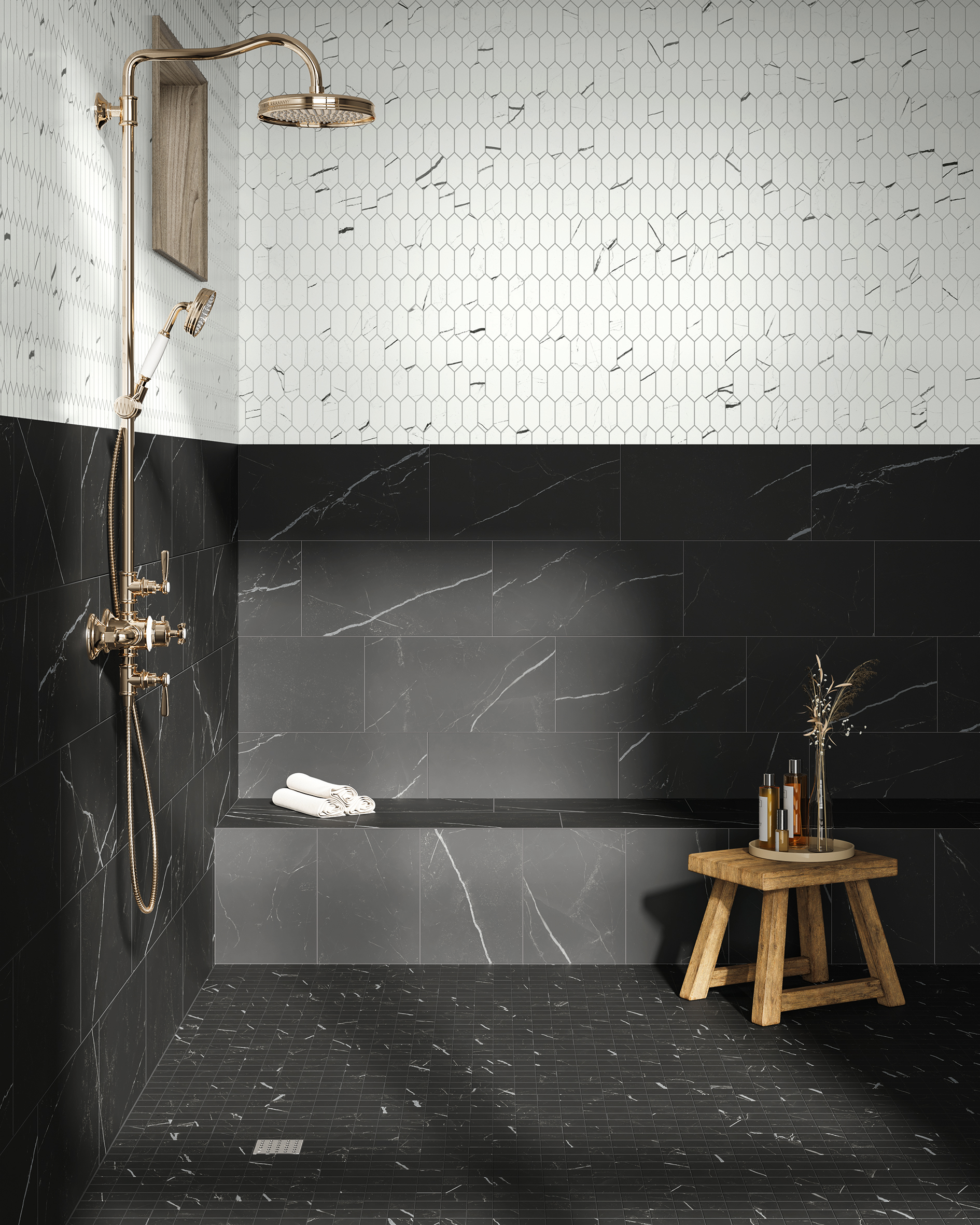 AtlasConcordeUSA_BeyondCalacatta_005_01_BC-Black_BC-BlackMosaic_BC-GlamWhitePicketMosaic AtlasConcordeUSA_BeyondCalacatta_005_01_BC-Black_BC-BlackMosaic_BC-GlamWhitePicketMosaic