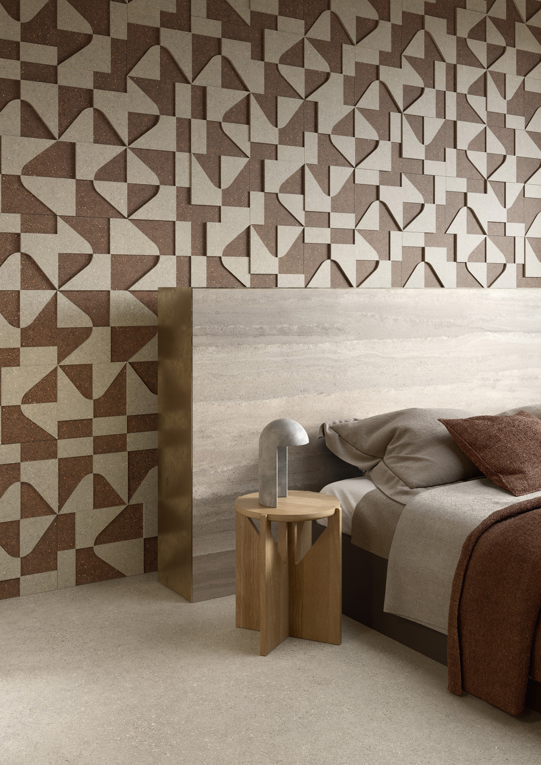Florim-Compatta-12x12-SabbiaArgilla-Insert-Deco-Wall-48x95-Sabbia-Floor-48x111-PiseSabbia-Headboard-Roomscene.jpg Florim-Compatta-12x12-SabbiaArgilla-Insert-Deco-Wall-48x95-Sabbia-Floor-48x111-PiseSabbia-Headboard-Roomscene.jpg