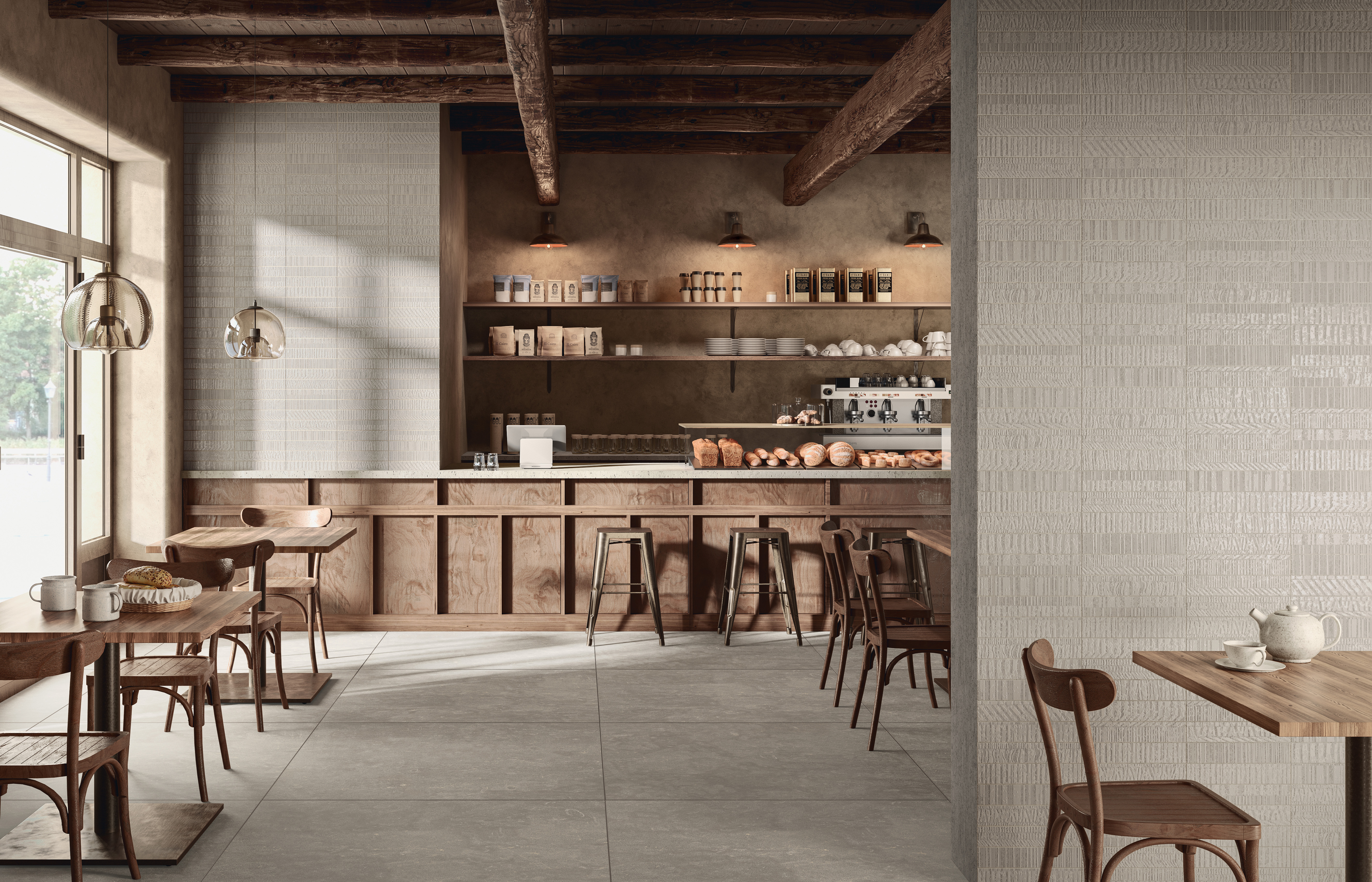 Mirage-ReGea-Floor-Noto-48x48-Wall=Avorio-Trame-2x12-Matte-Roomscene Mirage-ReGea-Floor-Noto-48x48-Wall=Avorio-Trame-2x12-Matte-Roomscene