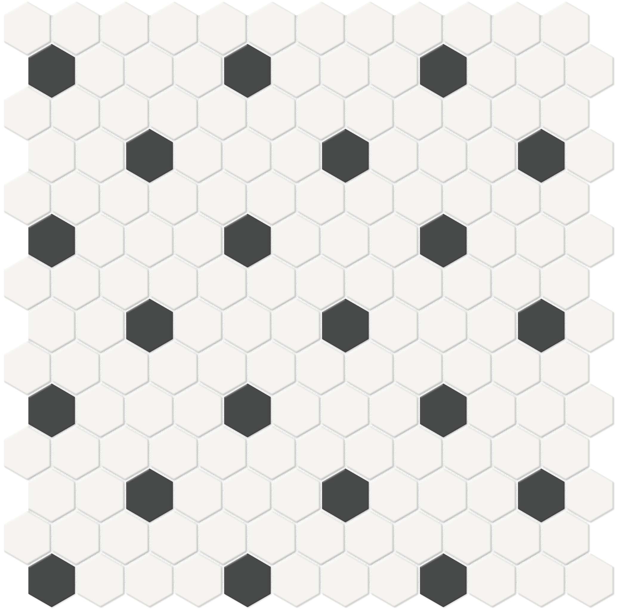STP Sobu 1in Canvas White Retro Black Hexagon Matte Glazed Porcelain Mosaic STP Sobu 1in Canvas White Retro Black Hexagon Matte Glazed Porcelain Mosaic