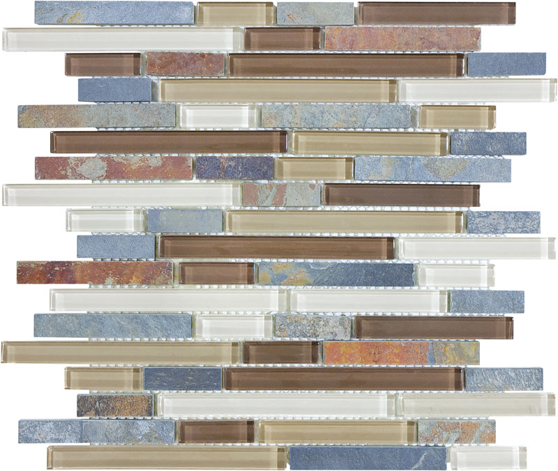 Amber Tea Slate/Quartz Blend Linear Mosaic