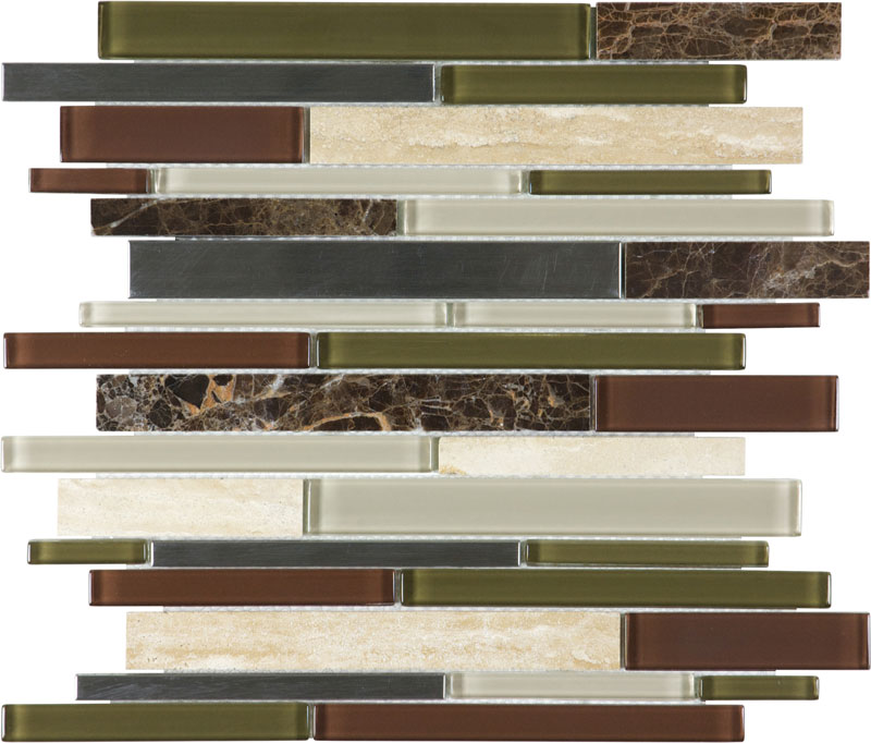 Anatolia Bliss Deep Grotto Stone & Stainless Blend Linear Mosaic