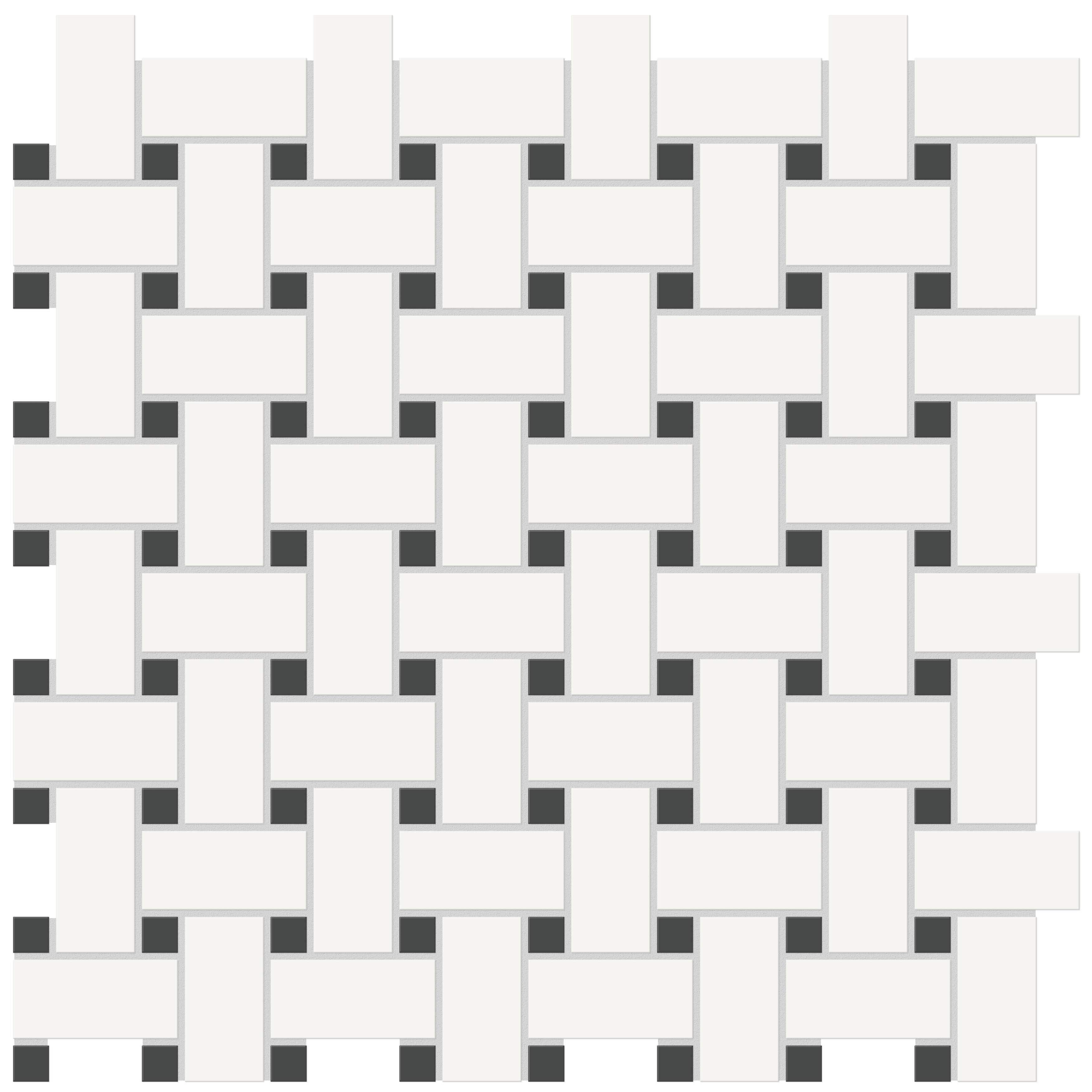 STP Sobu Canvas White w Retro Black Dot Basketweave Matte Glazed Porcelain Mosaic STP Sobu Canvas White w Retro Black Dot Basketweave Matte Glazed Porcelain Mosaic